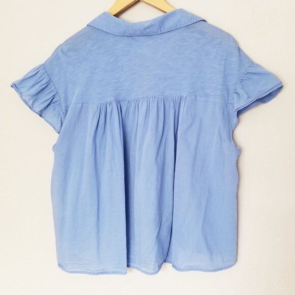 Anthropologie Pilcro Flutter-Sleeve Babydoll Top Wedgewood Blue Cotton $70 India - Picture 6 of 14